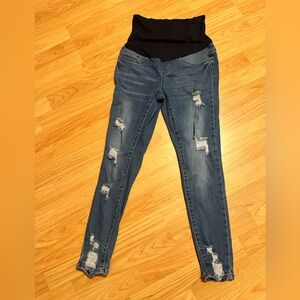Skinny Blue Distressed Denim Maternity with Edgy Appeal